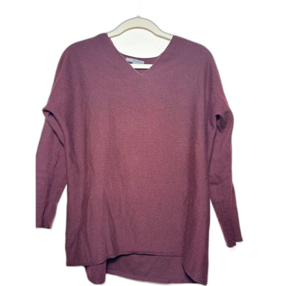Vince V Neck Sweater Size XS Burgundy Wine 100% Cashmere Rib Knit 3/4 Sleeve